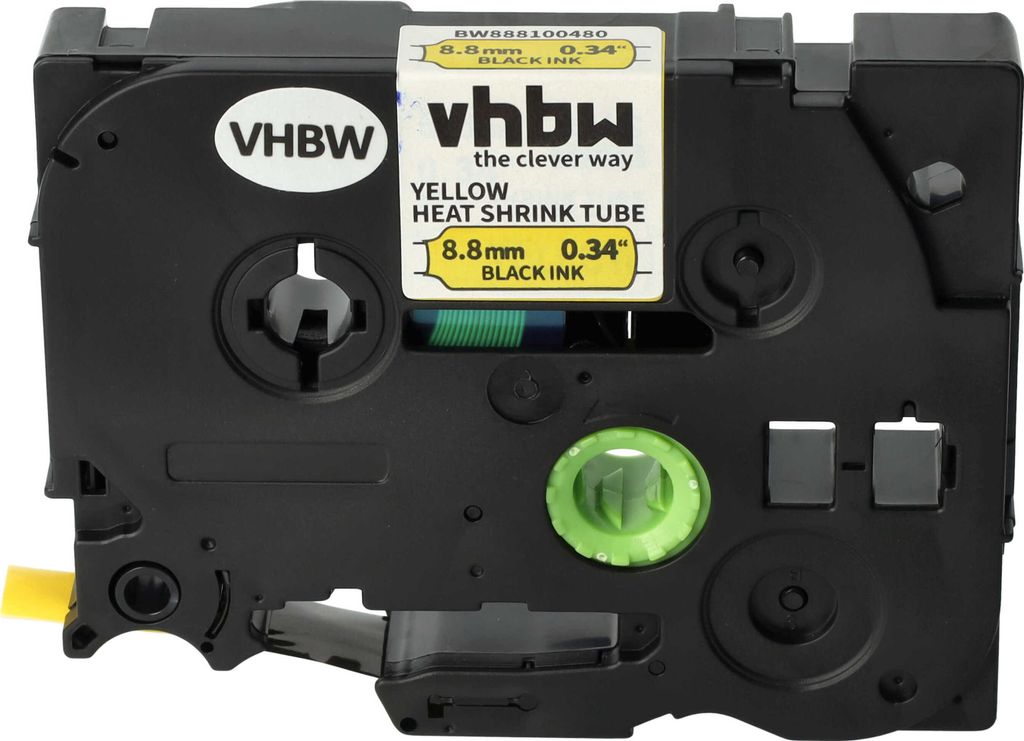 vhbw Schriftband-Kassette kompatibel mit Brother PT E500VP, E550W, E550 Etiketten-Drucker 1,5m x 8,8mm Schwarz auf Gelb, Schrumpfschlauch-Kassette