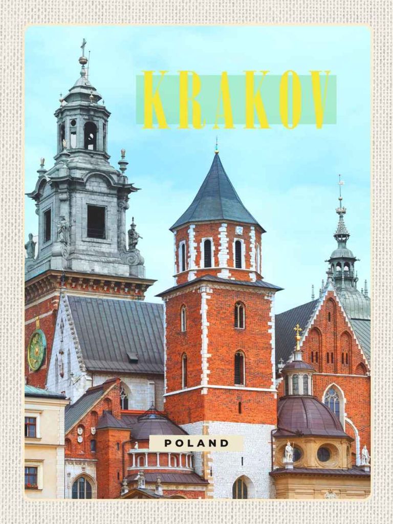 vianmo Holzschild 40x30 cm Krakow Turm Mittelalter Gemälde Bildmotiv Reisemotiv Europa