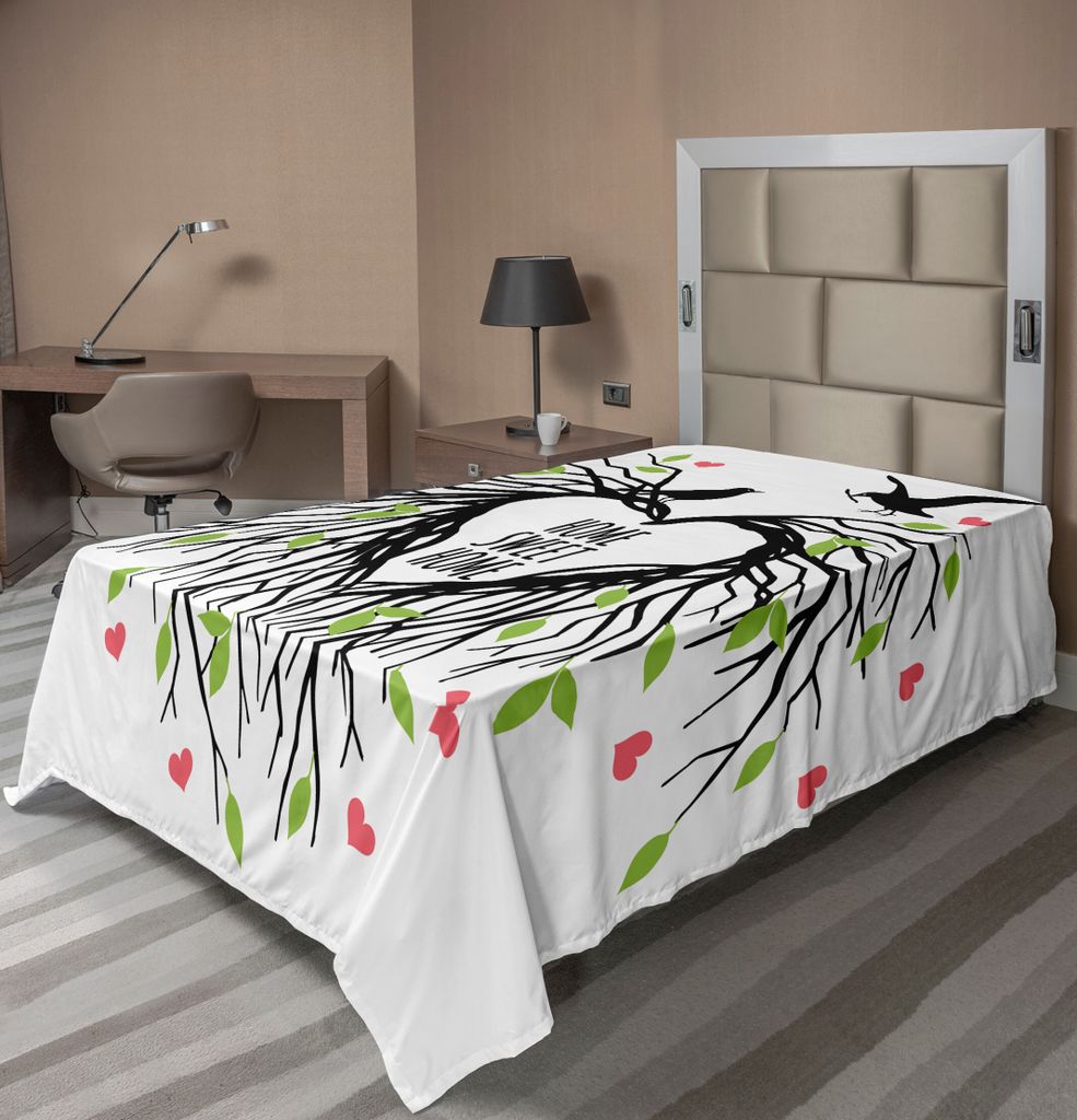ABAKUHAUS Baum des Lebens Bettlaken, Heart Shaped Vogelnest Sweet Home Zitat Hoffnung Familie Partner In Der Natur, weiches bequemes oberes Bettlak...