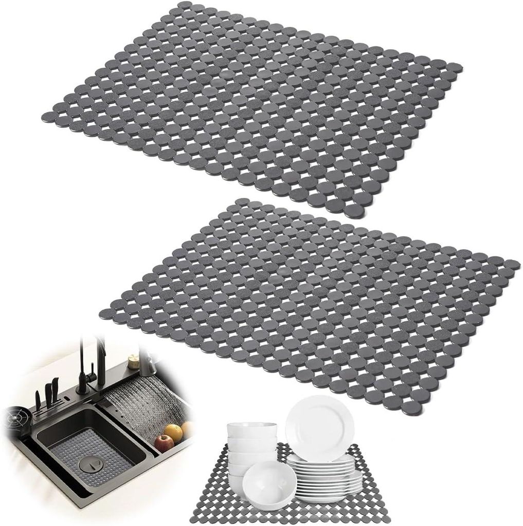Set mit 2 PVC-Spülbeckenmatten 40×30 cm, zuschneidbar, kratzfest, für den Spülbeckenboden.