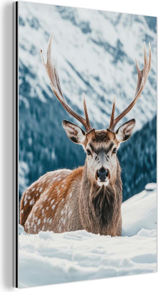 MuchoWow Wanddekoration Metall Metallbild Wandkunst 100x150 cm Hirsche - Landschaft - Winter - Natur - Tiere - Berge MuchoWow Aluminium Gemälde - ...