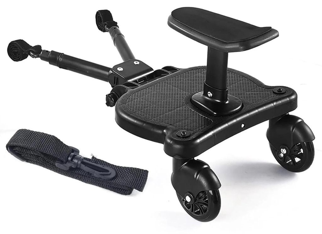 Kinderwagen Mitfahrbrett - Buggy Board mit abnehmbarem Sitz - Universelle Passform - Verstellbare Länge 54–58,5 cm - Bis 25 kg - Für 3–7 Jahr...