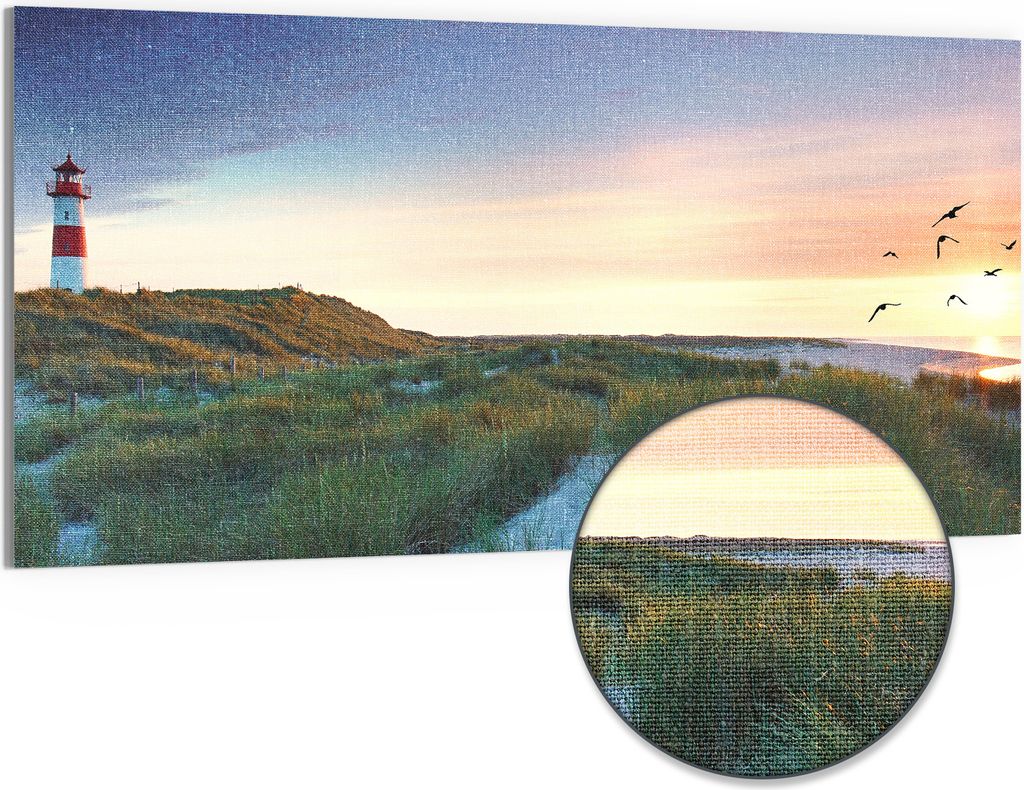 DEQORI Hybrid Leinwand Bild 100x50 cm 'Küstenpanorama' Wandbild Glas flach modern