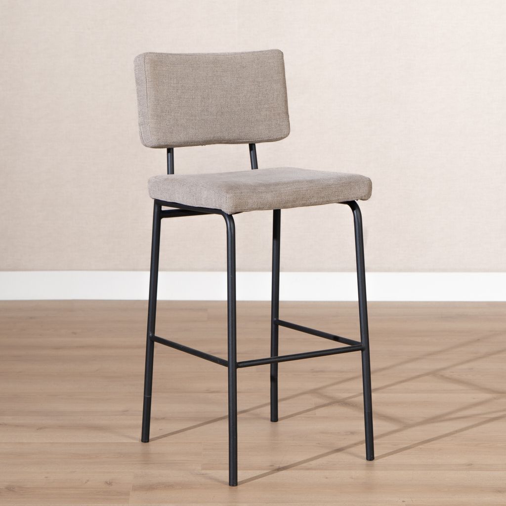 A bar stool is shown in a room with a light-colored wall and wooden floor.