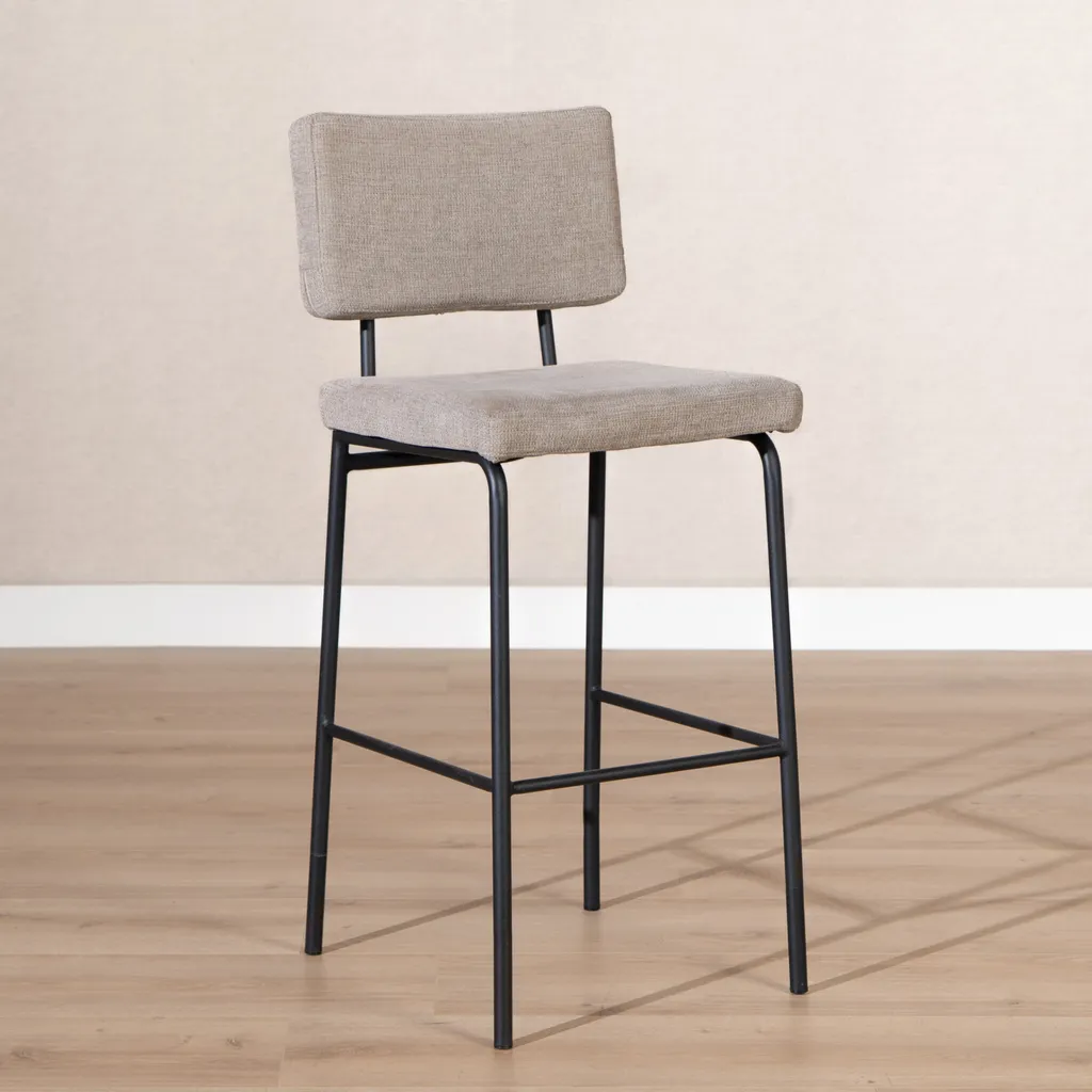 Tabouret de bar réglable Espen taupe avec assise pivotante en tissu 77cm