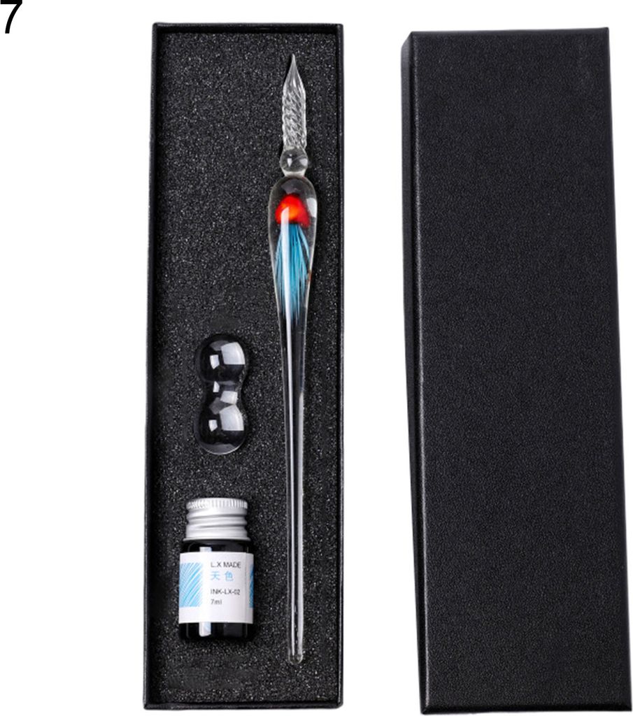 1 Set Dip Stift Schöne ergonomische Griff -Qualle -Muster Zeichnung Kalligraphie Glass Pen Kit für Geschenke-7