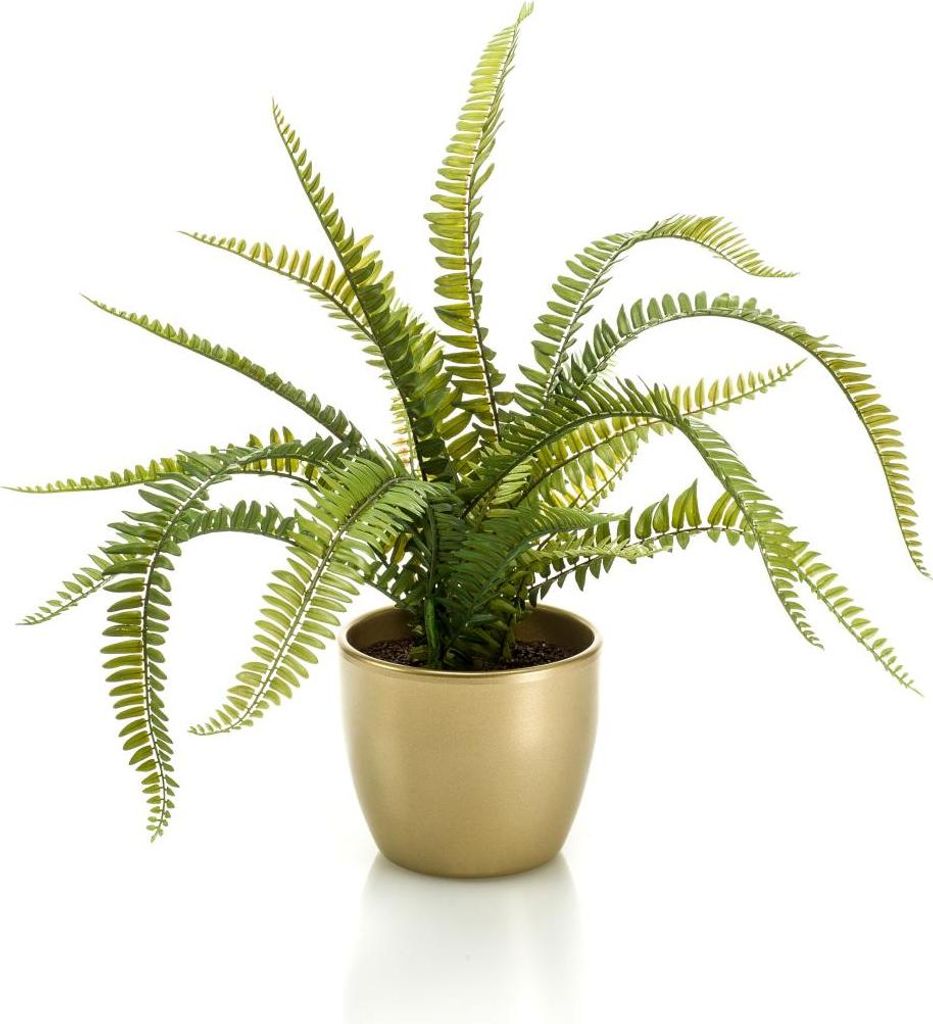artplants.de Kunst Schwertfarn ARVO im Keramiktopf Gold, grün, 60cm, Ø70cm - Grünpflanze künstlich