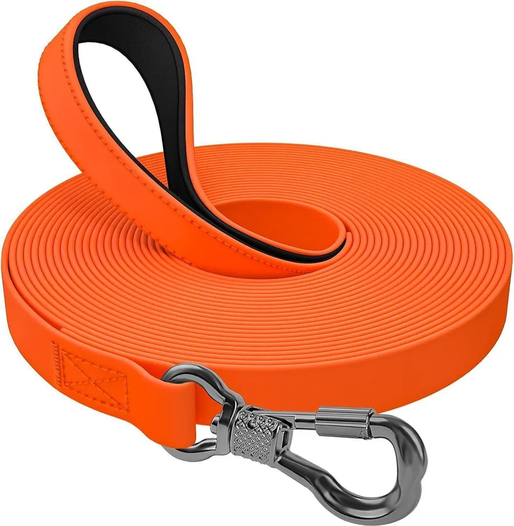 Longe 10M étanche Orange Néon pour chien avec mousqueton verrouillable
