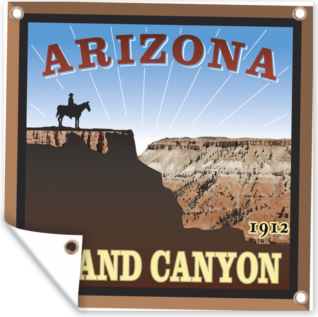MuchoWow 50x50 cm Outdoor-Poster Gartendeko Sichtschutz Garten Poster für den Garten Illustration einer Person mit einem Pferd am Grand Canyon