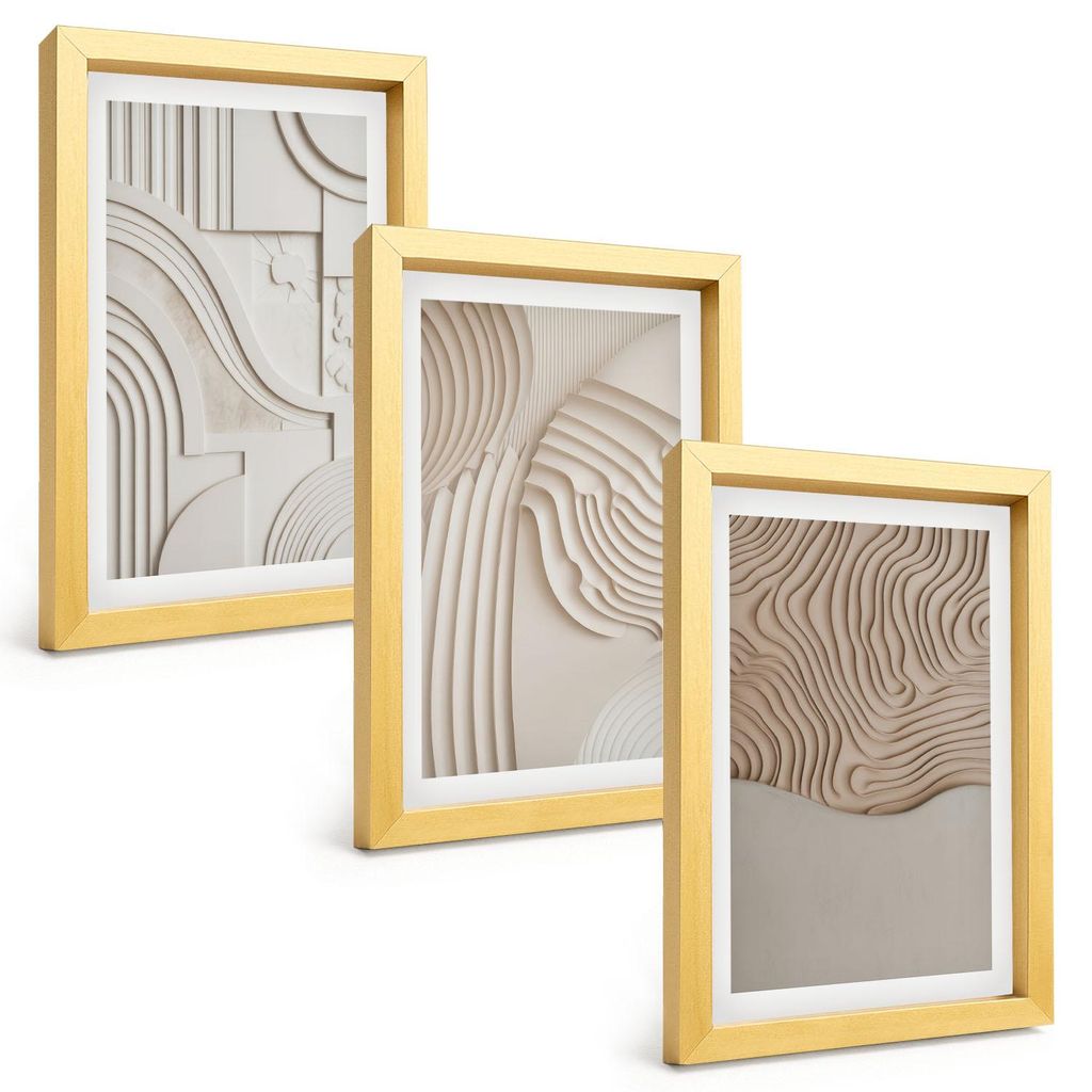 Bilder Set 3-teilig im Goldrahmen Rahmen – Wandbilder 3 Stück – gerahmte Poster für Wohnzimmer, Schlafzimmer und Flur – 20x30 cm – Abstra...