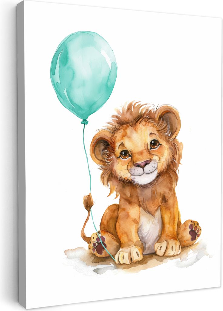 Leinwand Bilder 50x70 cm - Kinder Ballon - Löwe - Blauer, Bilder Wohnzimmer Modern, Wanddeko