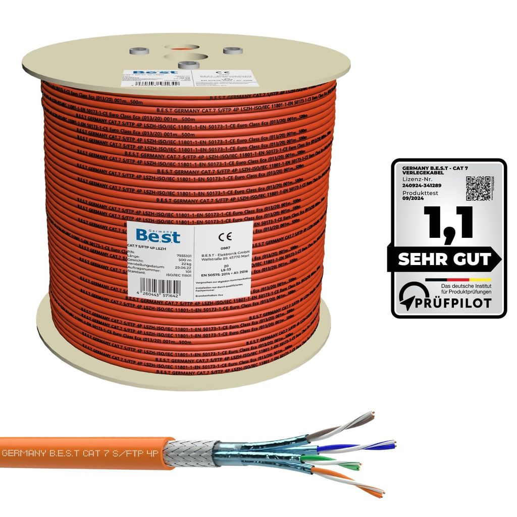 500 m CAT.7 Verlegekabel B.E.S.T. Germany Gigabit Produktbild 