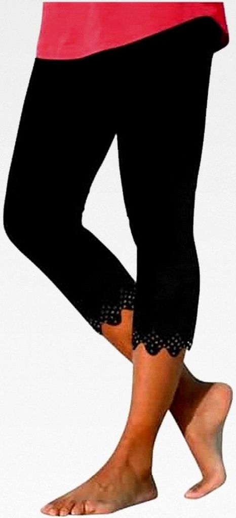 Damen 3/4 Leggings Hochbund Sport Leggings Slim Fit Yogahose mit Spitze Sweatpants Angenehm Wanderhose Weiche Elastische Jerseyhose Blickdicht Schl...