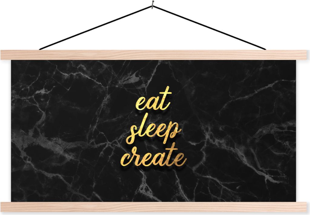 MuchoWow Textilposter Zitat - Schlaf - Gold - Marmor 120x60 cm mit holzfarbenen Rahmen - Klemmleiste