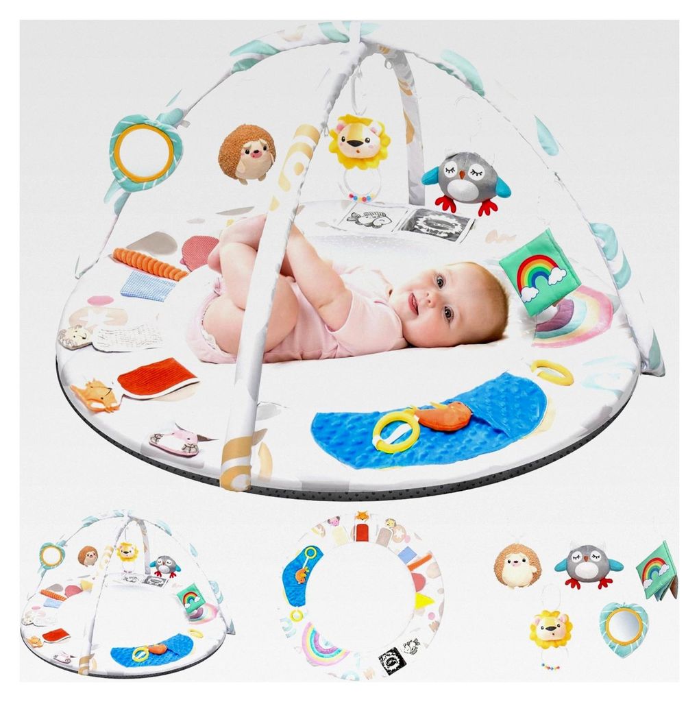 Spielbogen für Babys mit 5 Greiflingen | Krabbeldecke ab Geburt | Montessori Spielmatte
