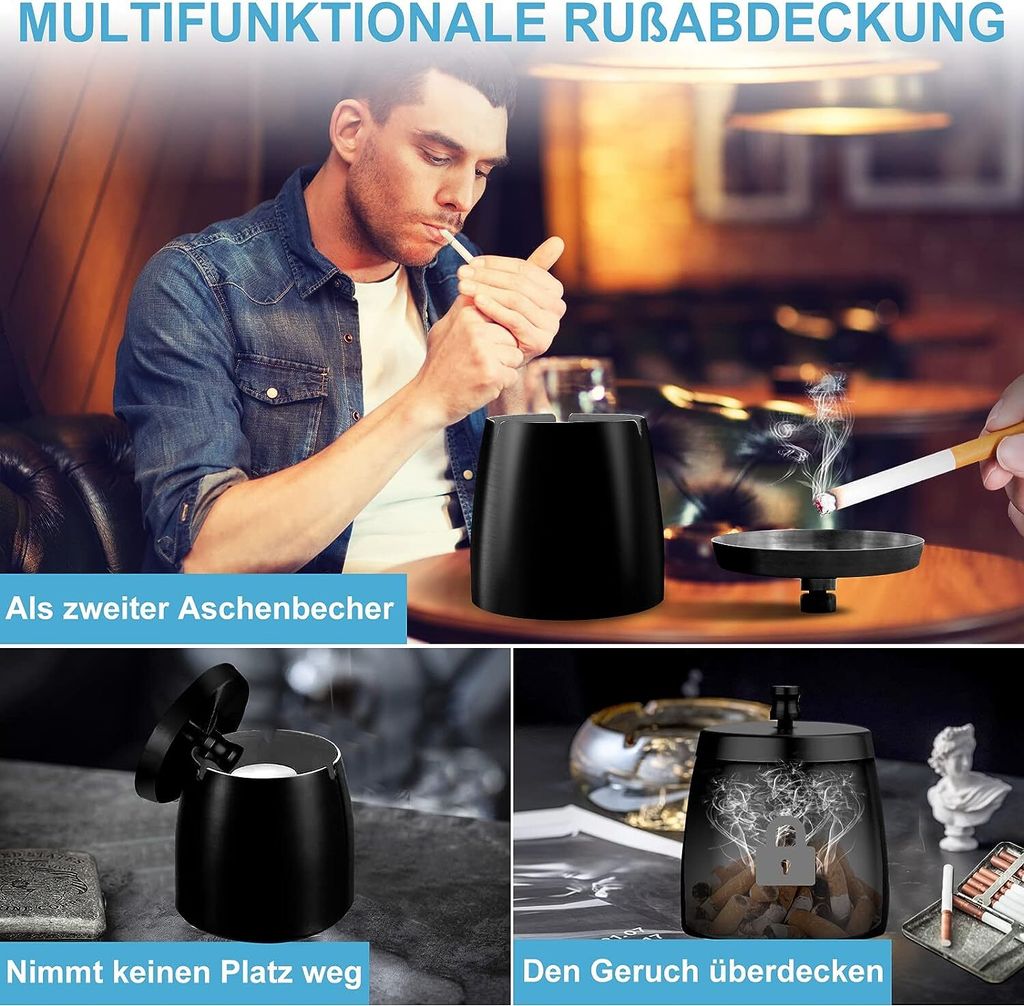 Aschenbecher mit Deckel, Edelstahl Aschenbecher für Produktbild 3