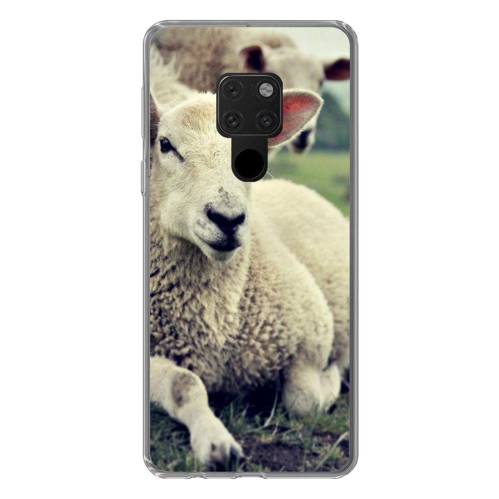 MuchoWow Handyhülle Schutzhülle Hülle für Huawei P40 Lite Schaf - Lamm - Gras Silikon Softcase Handy Hülle - Handy