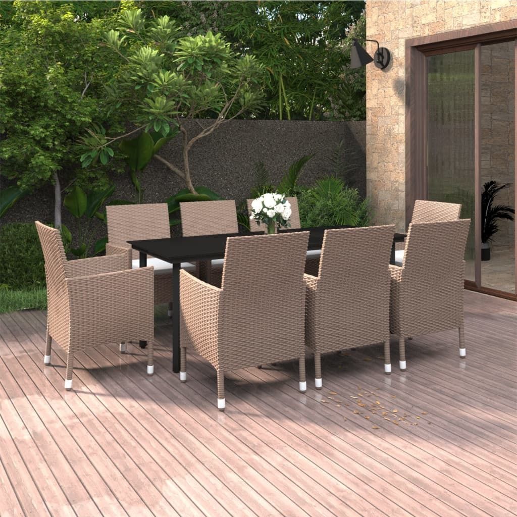 Möbel 9-tlg. Garten-Essgruppe mit Auflagen Poly Rattan und Produktbild 
