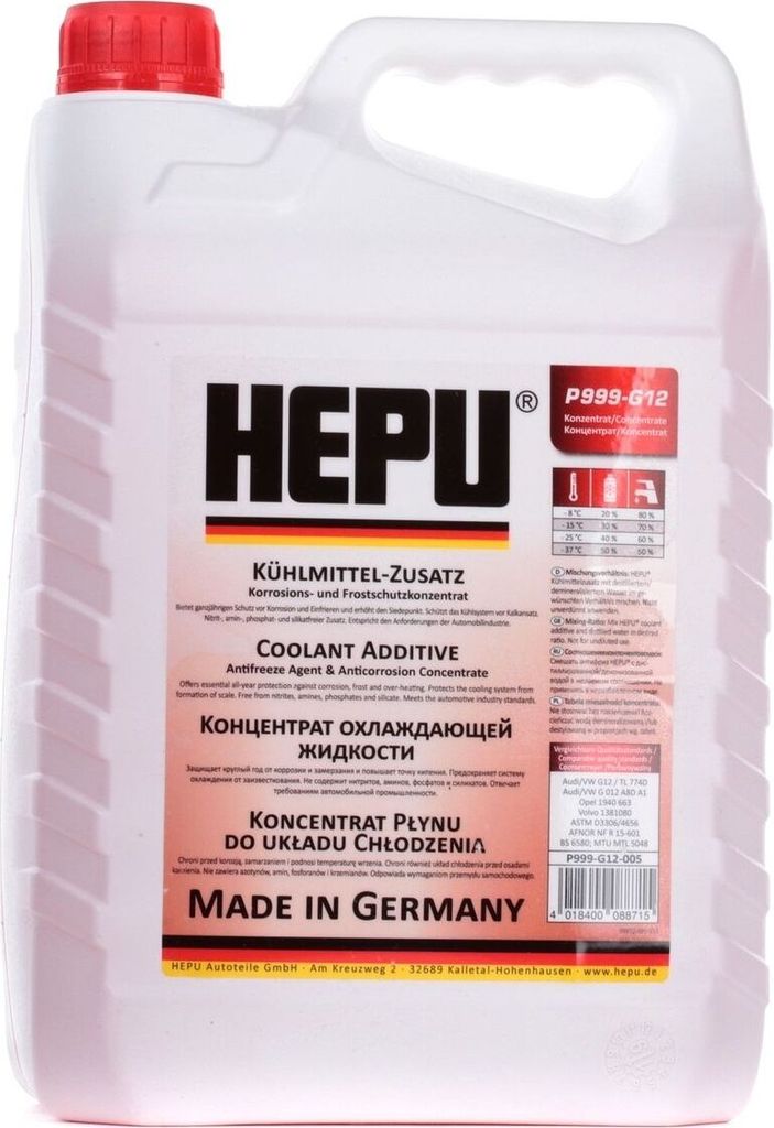 HEPU Kühlmittel Kühlerfrostschutz 5L Rot Antifreeze Konzentrat G12