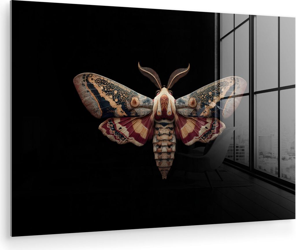 MuchoWow Glasbilder - Bilder auf Wandbild - Foto auf Glas Nachtfalter - Orientalische Muster - Ornamental 60x40 cm Wanddekoration aus Glas - Acrylg...