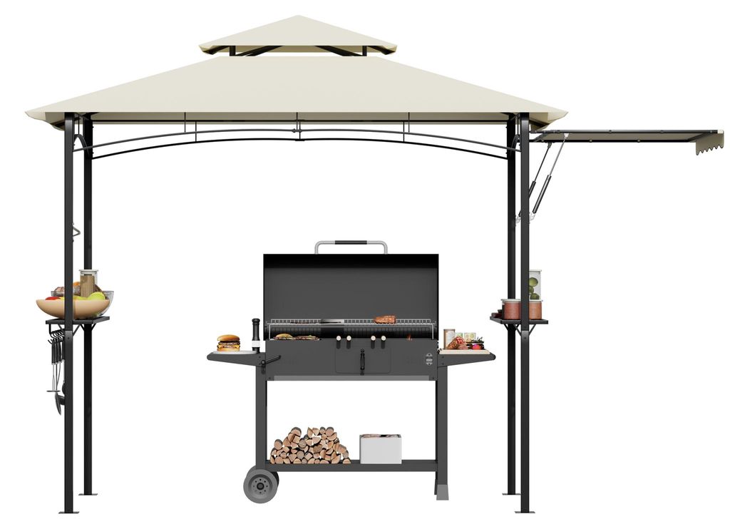 YARDIN Grillpavillon Freiluft, Hydraulikgasdruckstange Ausläufer, Stahl + Polyester, feuerresistent, Wind- & Sonnenschutz, Beige