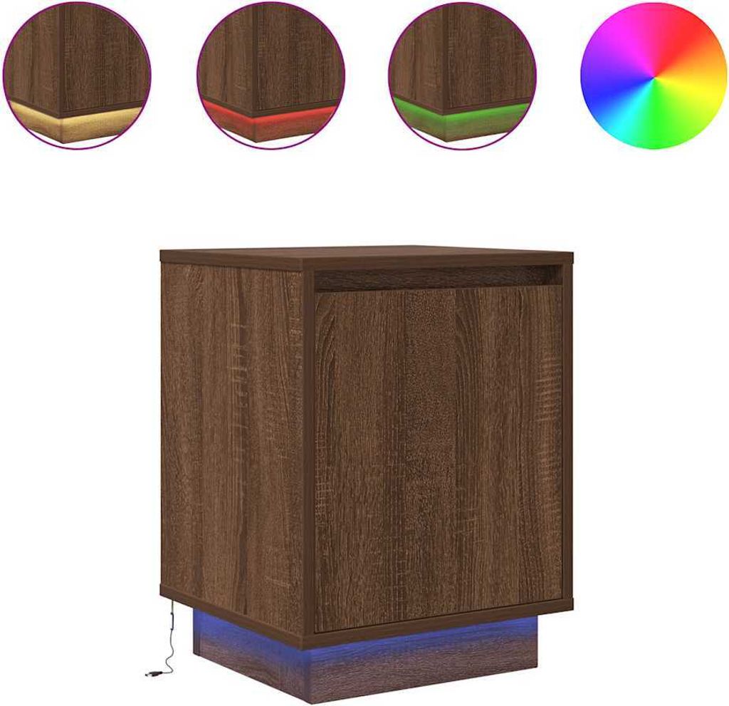Nachttisch mit LED-Leuchten Braun Eichen-Optik 38x34x50 cm