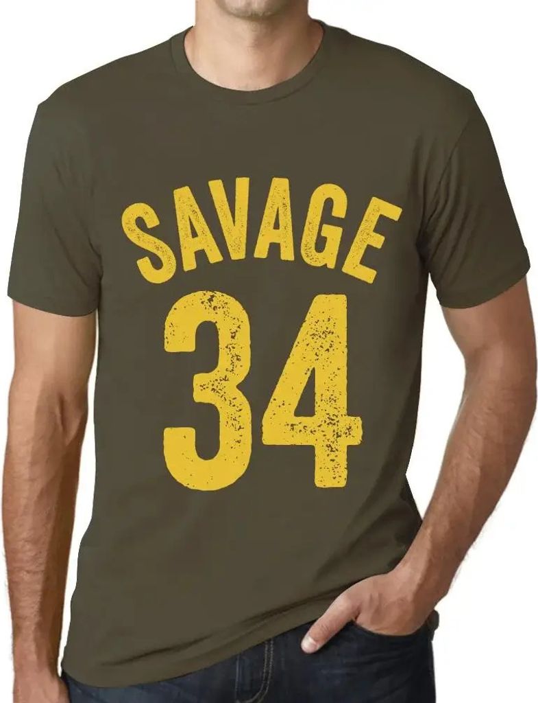 Herren Grafik T-Shirt Savage 34 Geschenk 34. Geburtstag Jahrestag 34 Jahre Jubiläum 34 Jährige Mann Jahrgang 1990 Kurzarm Lustige Druck