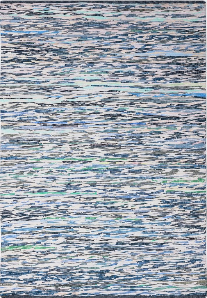 MY-RUG Fleckerlteppich,Rajesh, 150x80, Chindi-Teppich blau grau, aus recycelten Baumwollresten, Fleckerl, handgewebt, wendbar, rechteckig