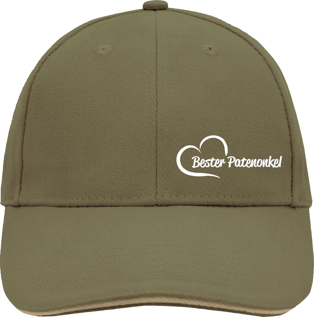 Huuraa Cappy Mütze Bester Patenonkel Herz Olive/Beige Baumwolle 6-Panel Kappe Geschenkidee