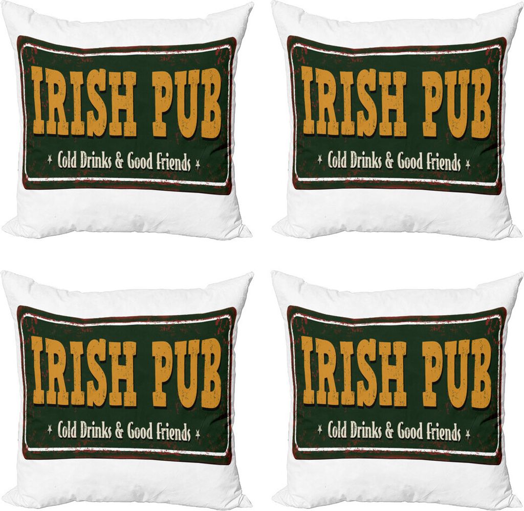 ABAKUHAUS Irish Pub Kissenbezug Set (4 Stück), Vintage Grunge-Bar-Zeichen, Moderner Doppelseitiger Digitaldruck, 50 cm x 50 cm, Dunkelgrün Dunkel...