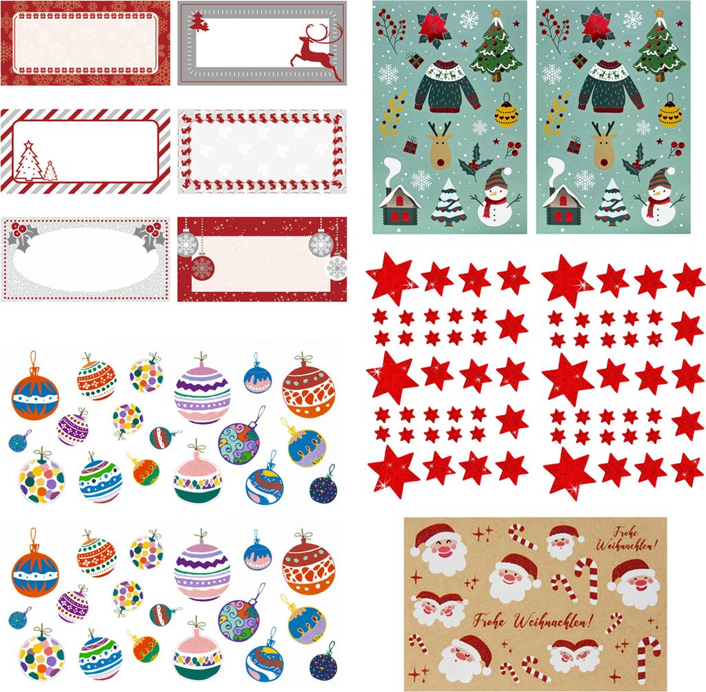 Oblique Unique Weihnachten Sticker Set - Weihnachtliche Aufkleber zum Dekorieren Basteln für Geschenke Grußkarten Advent Deko