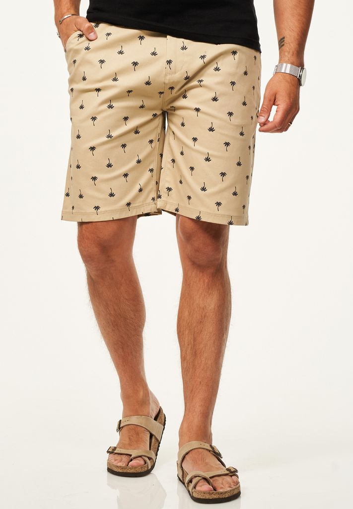 SOULSTAR Herren Chinoshorts für Herren mit Palmenmuster & Gürtel im Regular-Fit Kurze Hose Sommer-Shorts Bermuda mit Stretchanteil