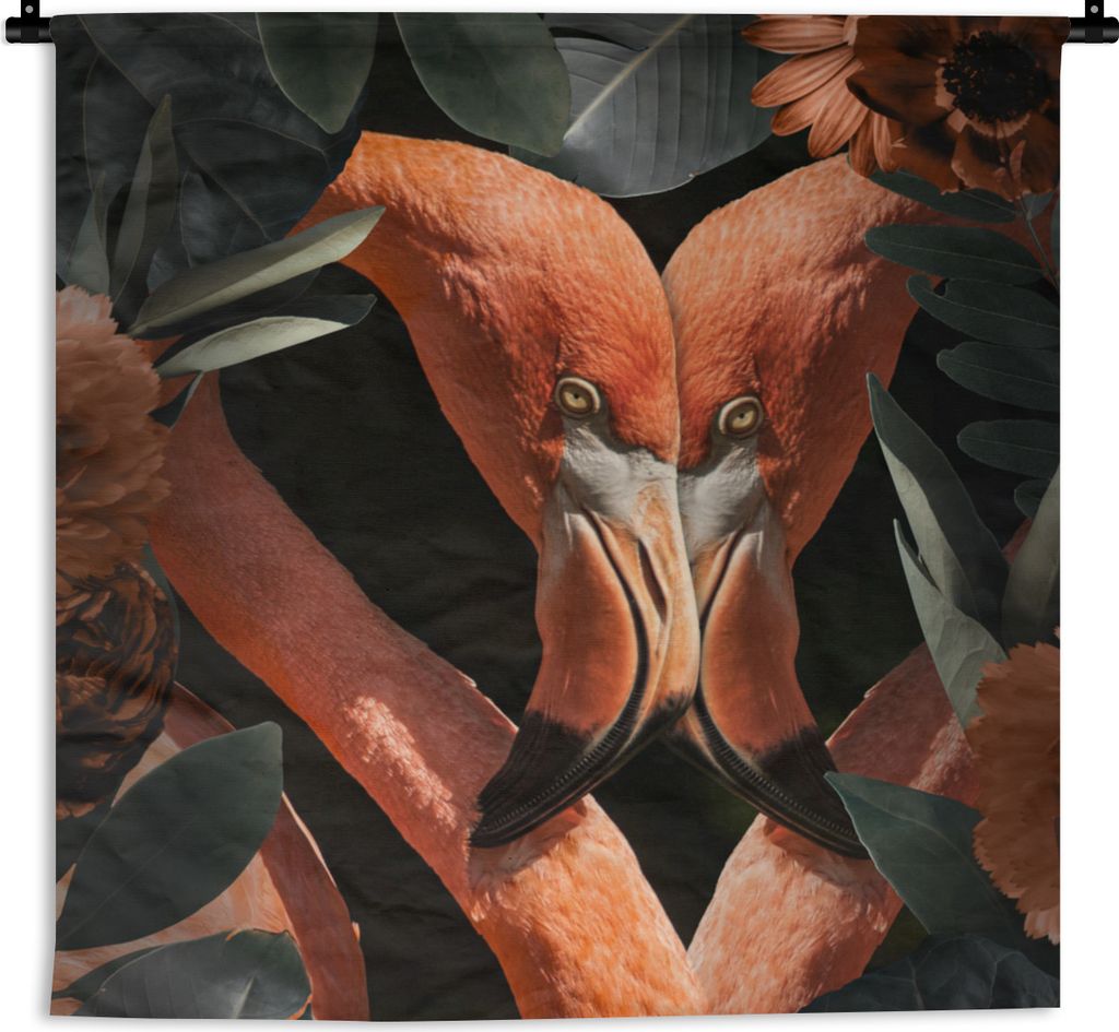 MuchoWow Wandteppich Wandbehang Flamingo - Blätter - Blumen 150x150 cm Tapisserie Dekoration Wandtuch - Wohnaccessoires - Modernes