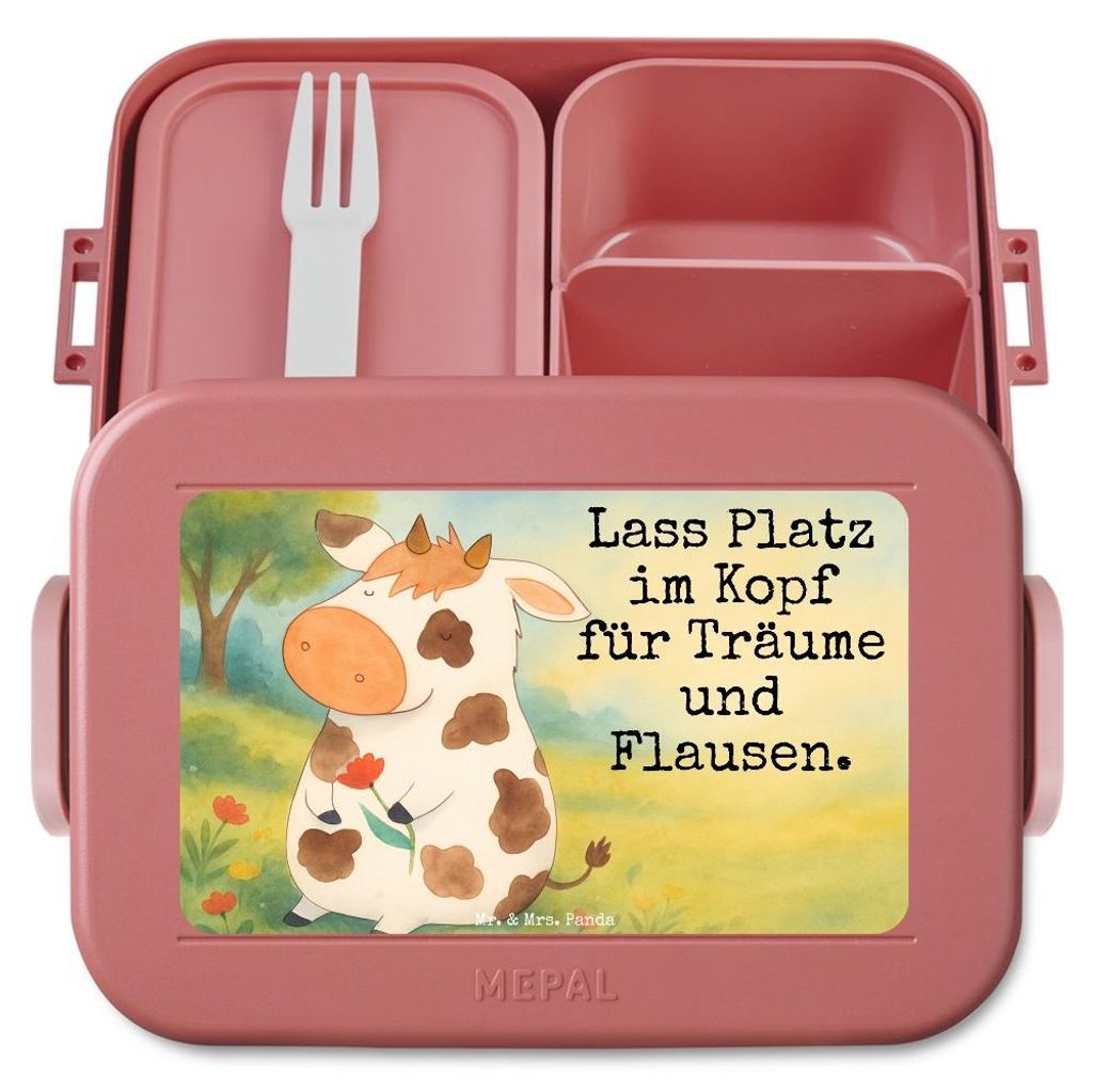 Mr. & Mrs. Panda Bento Box Kuh Design - Rot Pastell - Geschenk, Bauernhof, Hof, Träume, Snackbox, Kühe, Essensbox, Vesperbox, Lunchbox, Bentobox,...