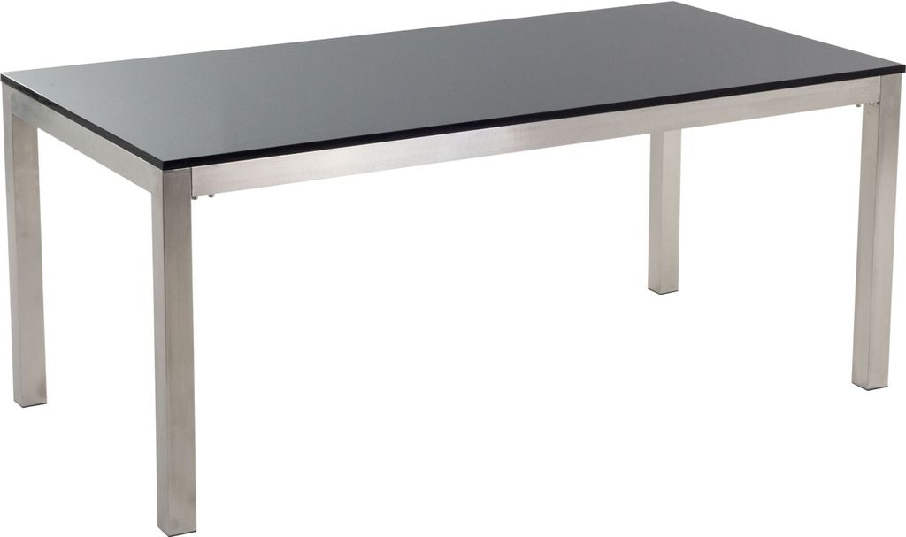 BELIANI Gartentisch Schwarz/Silber Granit/Basalt Edelstahl 180 x 90 cm Poliert Modern Outdoor