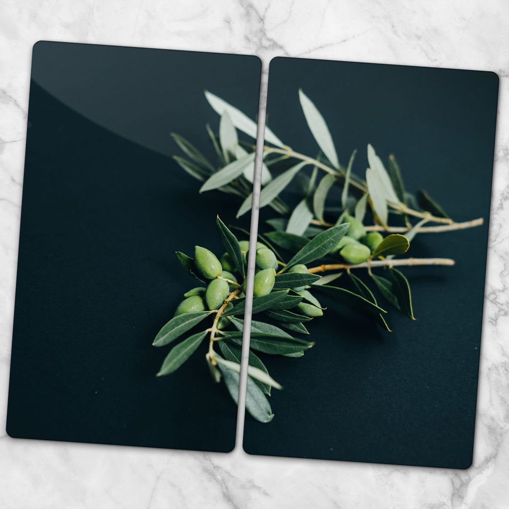 Glas-Herdabdeckplatten Glaskeramikkochfeld-Abdeckung Spritzschutz Glas 2x30x52 cm - Oliven