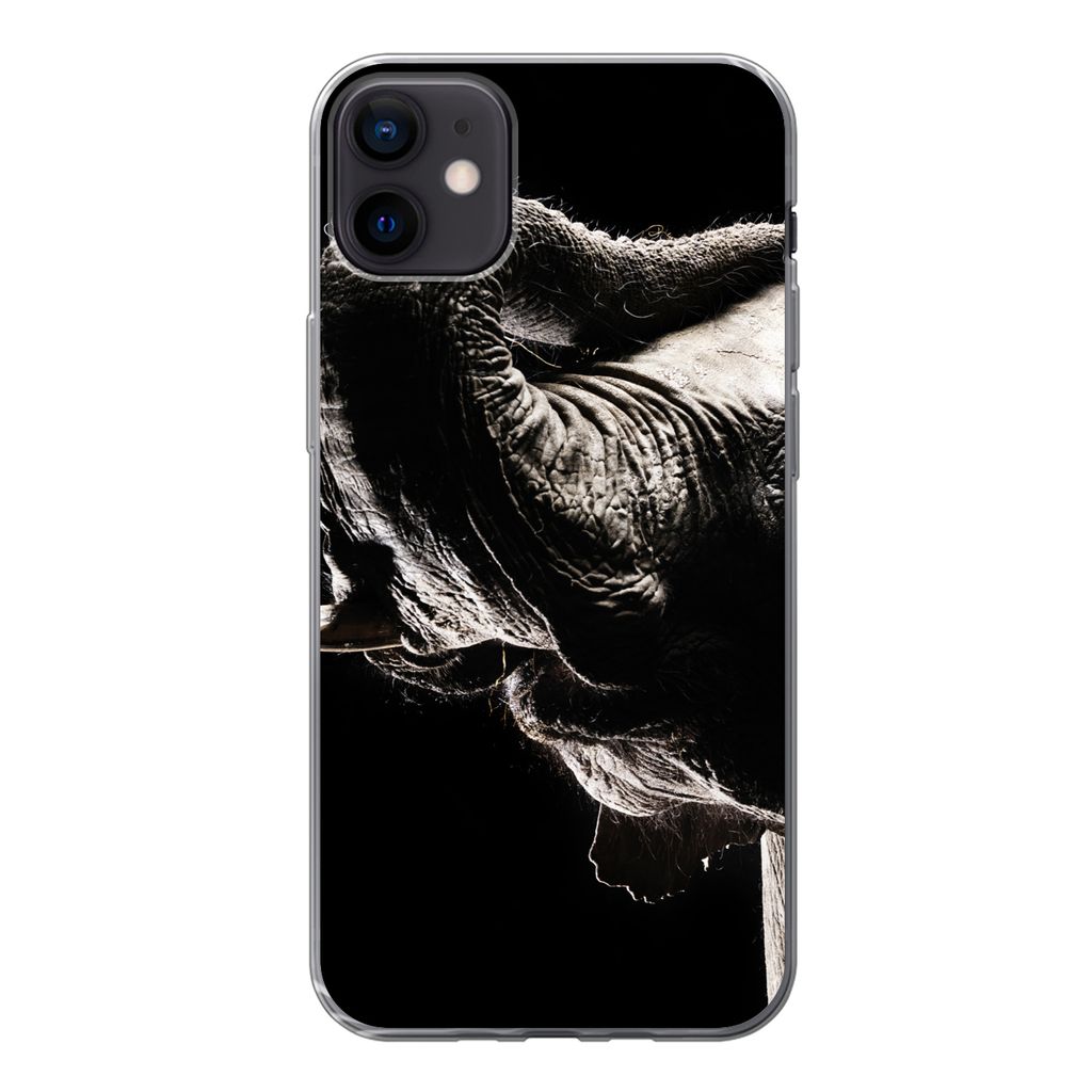 MuchoWow Handyhülle Schutzhülle Hülle für iPhone 12 mini Elefant - Schwarz - Tiere - Porträt Silikon Softcase Handy Hülle - Bild