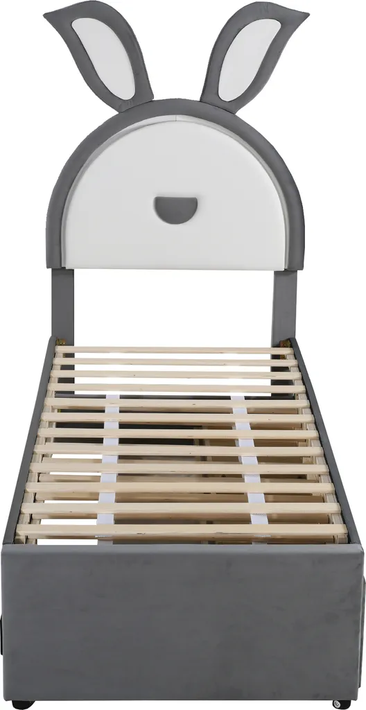 Lit d'adolescent avec LED intégrées et tiroirs en velours gris ultra doux - 6
