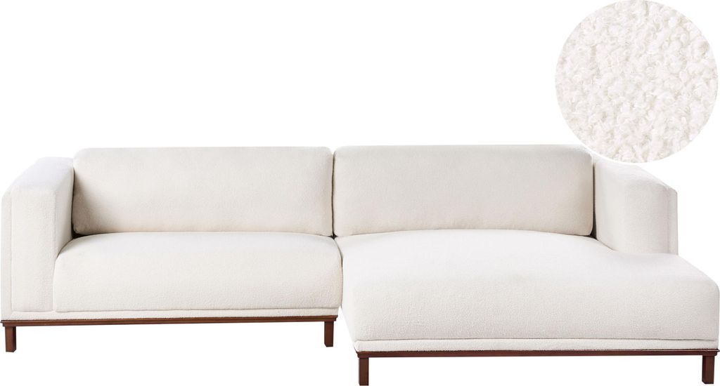 BELIANI Ecksofa Cremeweiß Bouclé Linksseitig 4-Sitzer mit Eukalyptusholz Beinen Modernes Design Gepolstert Gemütlich Couch für Wohnzimmer Möbel
