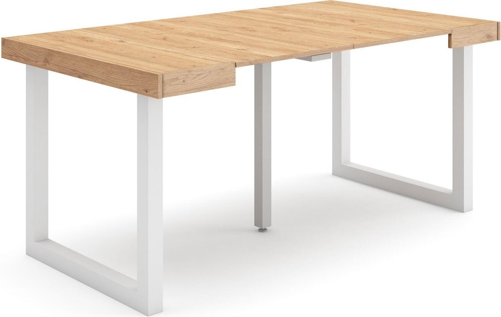 Ausziehbarertisch, 160x90x73cm, Für 8 Gäste, Massivholz Beine, Eiche