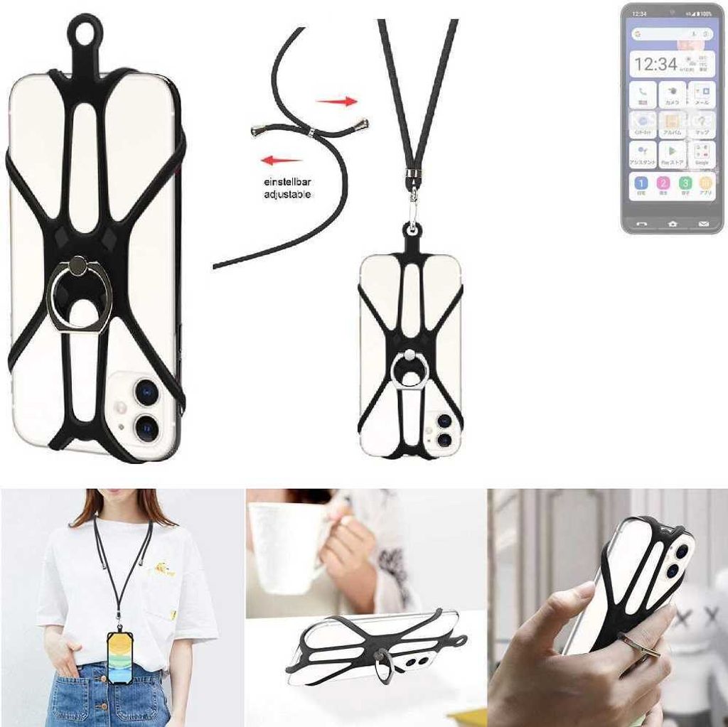 K-S-Trade 3in1 Handykette Handyband Handykordel Halsband Smartphone-Ring Handy-Ring kompatibel mit Sharp Basio Active2 Fingerhalterung Handyring