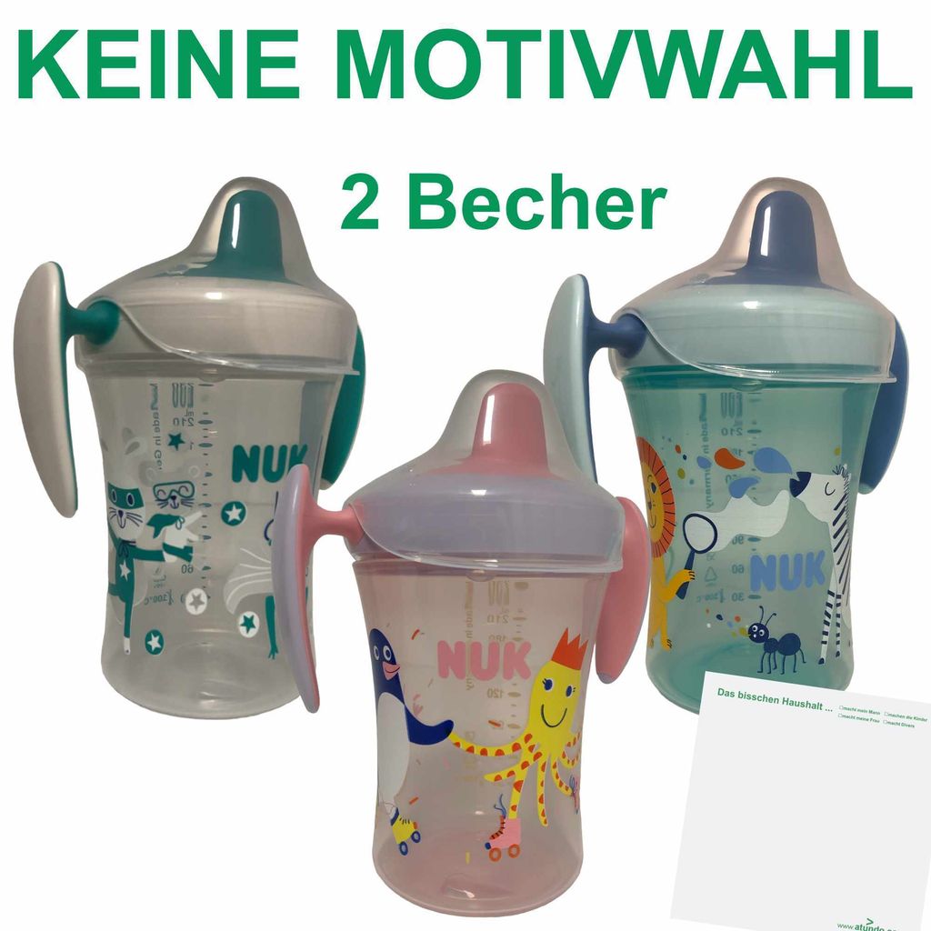 NUK Evolution Trainer Cup, 6+ Monate (230ml Volumen) 2er Pack + usy Block