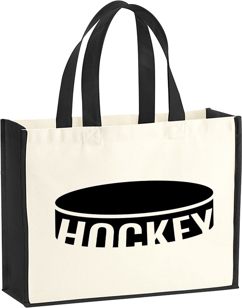 Huuraa Jutetasche Hockey Puck 21 Liter Black Jute und Baumwolle Einkaufstasche Geschenkidee