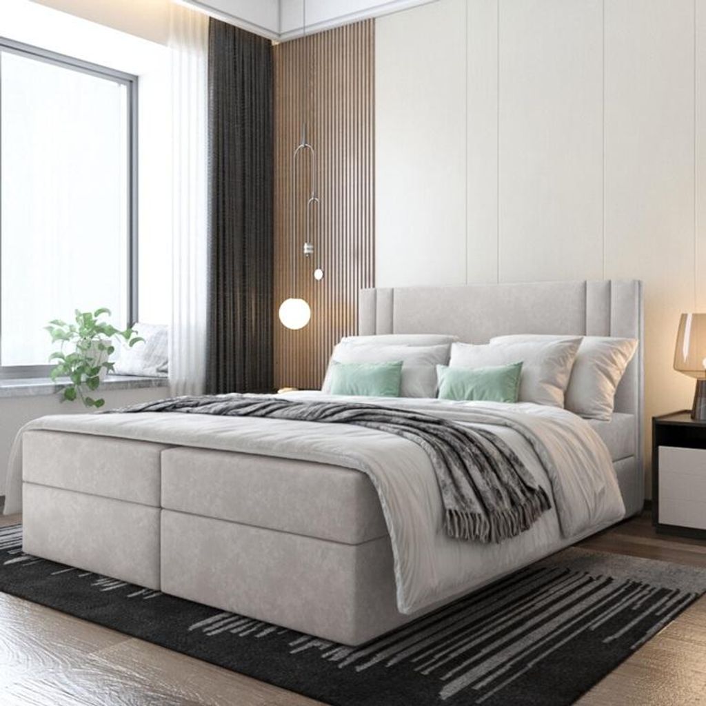 Bett, Boxspringbett RALI mit Bonell-Matratze und OHNE Topper, 2 Bettkästen, Doppelbett, Stauraum 140x200 cm (Beige - Itaka 46)