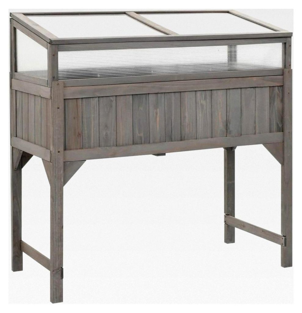 Hochbeet mit Gewächshaus aus massivem Holz Grau 110x54x120 cm für Garten, Terrasse und Balkon – Witterungsbeständig mit Kälteschutz