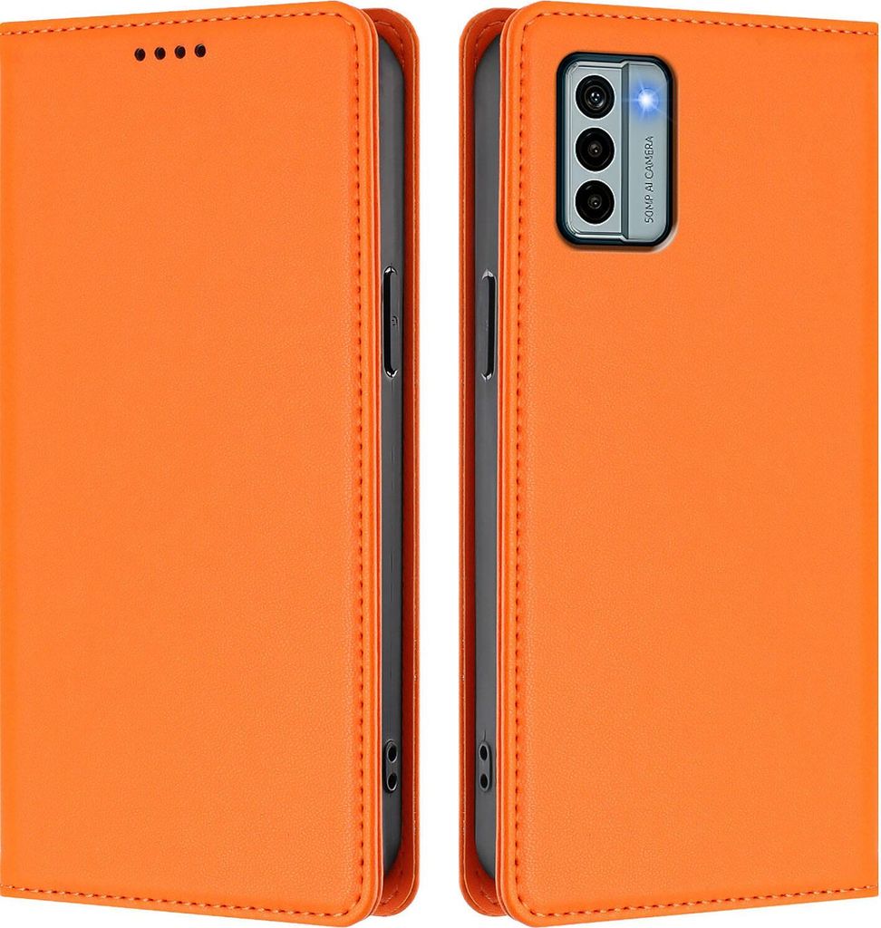 Handyhülle für Nokia G22, Kunstleder Klapphülle Stoßfeste Magnetische Hülle mit Ständer Orange