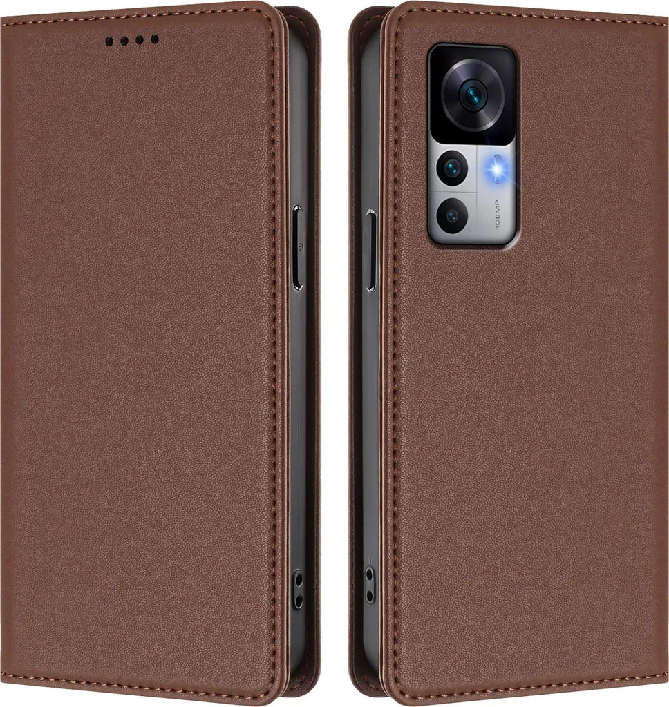 Custodia Magnetica Xiaomi 12T Pro - Cover Libro Slim Marrone