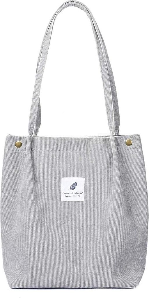 ASKSA Damen Umhaengetasche Cord Tasche Schultertasche fuer Arbeit Buero Reisen Einkaufen Schule und Alltag, Hellgrau