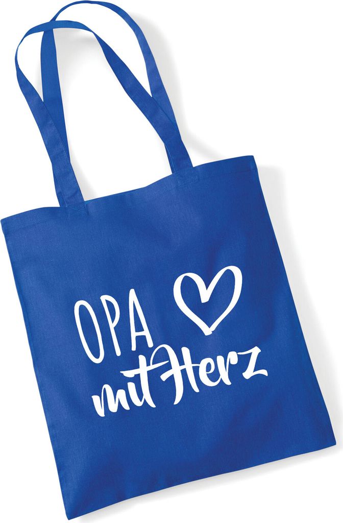 Huuraa Jutebeutel Opa mit Herz 10 Liter Bright Royal Baumwolle Tasche Geschenkidee