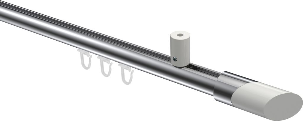 Interdeco Innenlaufstange / Gardinenstange mit Innenlauf Chrom / Weiß, Typ Sonius Verano (Schräge Bicolor) Deckenmontage, 20 mm Ø 1-läufig, 200 cm